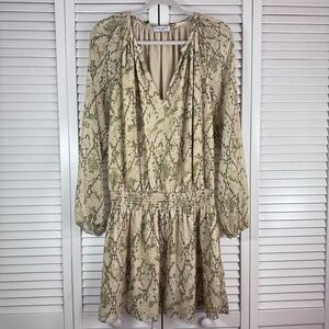 Ramy Brook Landa Long Sleeve Printed Dress Split V-neck Anika Green Size Large